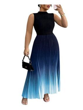 Plus Size Summer Sleeveless Mock Neck A-Line Flowy Maxi Dress